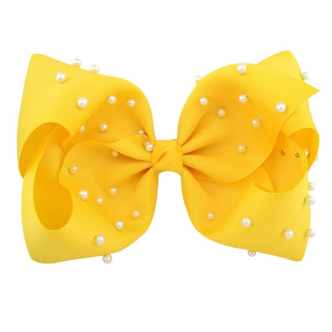 8 Inch Hair Bow Yellow Pearl Signature