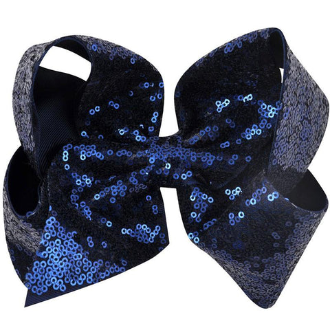 8 Inch Hair Bow Navy Sequin Signature
