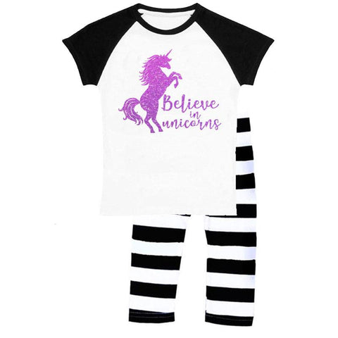 Believe In Unicorns Outfit Purple Black Stripe Top And Capri