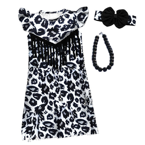 Black Leopard Fringe Dress