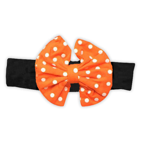Black Orange Polka Messy Bow Headband
