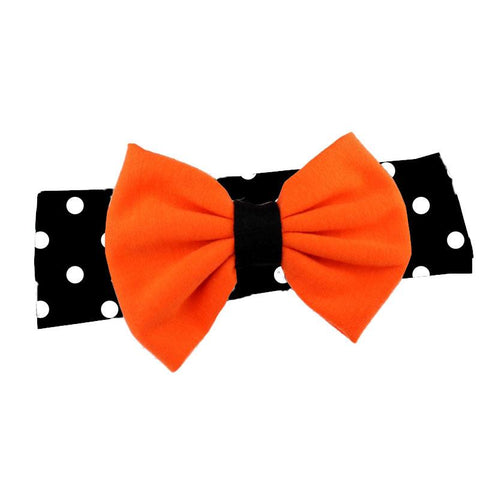 Black Polka Dot Headband Orange Messy Bow