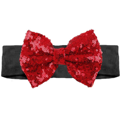 Black Red Sequin Bow Headband