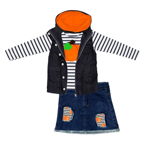Black Stripe Pumpkin Outfit Vest Top And Skirt