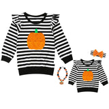 Black Stripe Pumpkin Shirt Ruffle Mommy And Me
