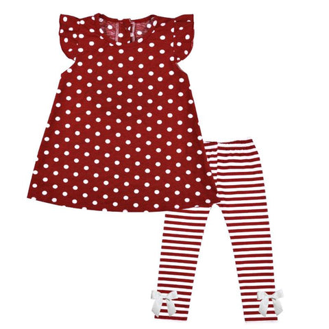 Burgandy Stripe Outfit Polka Dot Top And Pants