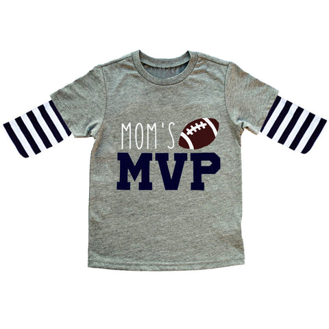 Football Moms Mvp Boys Gray Navy Stripe Shirt