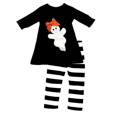 Ghost Black Outfit Doll And Me Stripe Orange Bow Top And Pants
