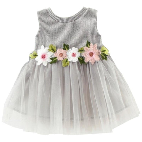 Gray Embroidered Floral Tutu Tank Dress