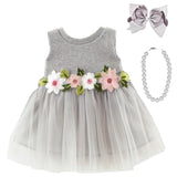 Gray Embroidered Floral Tutu Tank Dress