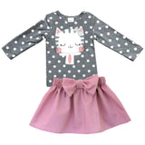 Heather Gray Kitty Cat Outfit Polka Dot Top And Skirt Muave
