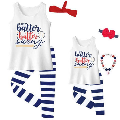 Hey Batter Swing Outfit Navy Stripe Tank Top And Capri Mommy Me
