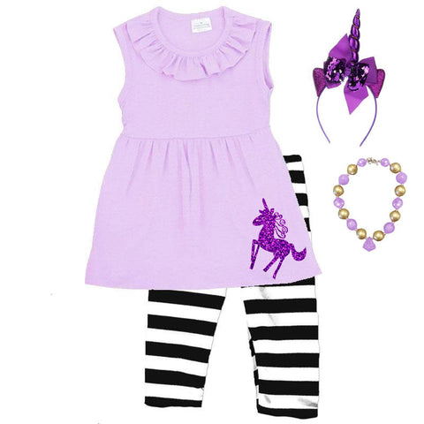 Lavender Purple Unicorn Outfit Black Stripe Top And Capri