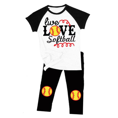 Live Love Softball Outfit Raglan Top And Pants