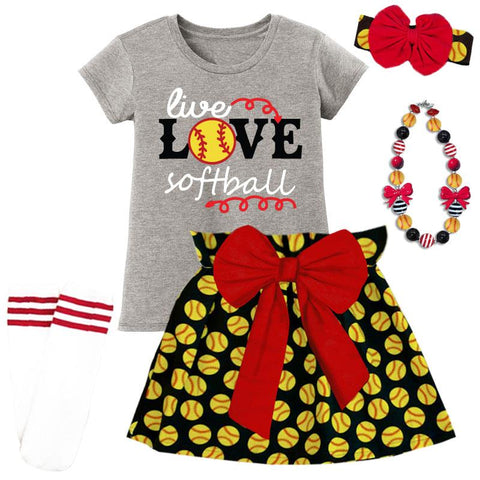 Live Love Softball Red Gray Top And Skirt