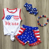 Merica Flag Glasses Outfit Star Pom Top And Shorts