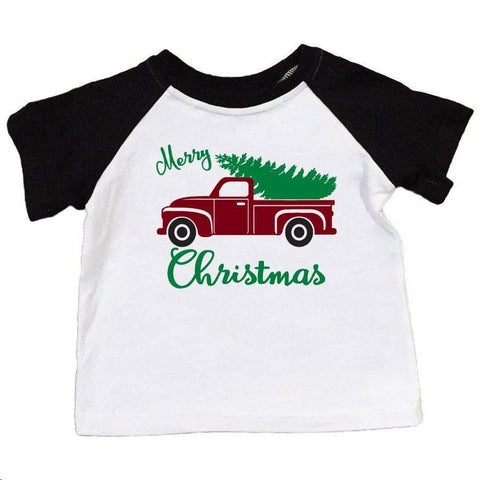 Merry Christmas Shirt Tree Truck Black Raglan Daddy And Me