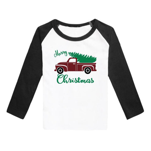 Merry Christmas Shirt Vintage Truck Raglan Mommy Me
