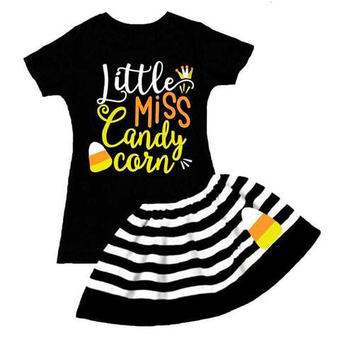 Miss Candy Corn Outfit Black Stripe Top And Skirt