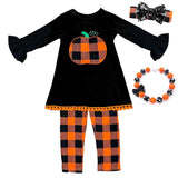 Orange Plaid Pumpkin Outfit Black Pom Top And Pants