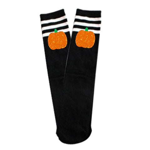 Pumpkin Black Stripe Socks Knee High White
