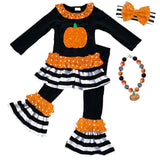 Pumpkin Flip Sequin Outfit Black Stripe Ruffle Top And Pants