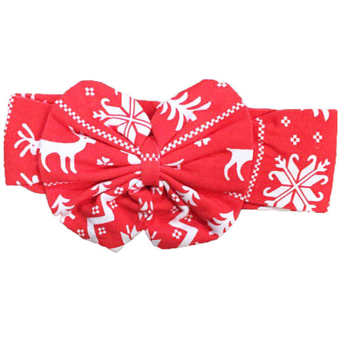 Red Deer Headband Snowflake Messy Bow