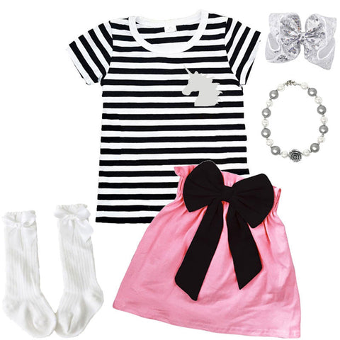 Silver Unicorn Outfit Black Stripe Pink Top And Skirt