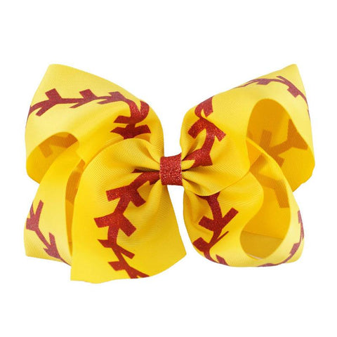 Softball Red Laces Hair Bow