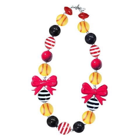 Softball Red Stripe Necklace Gumball Chunky