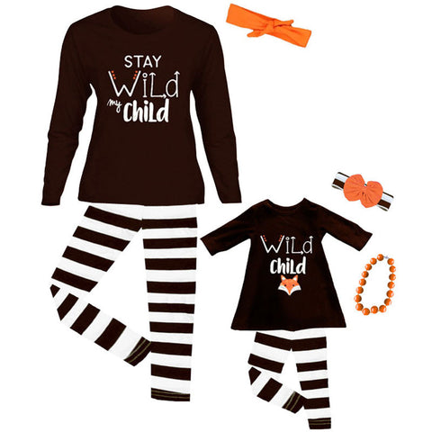 Stay Wild Child Brown Stripe Mommy Me Top And Leggings