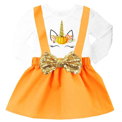 Unicorn Thanksgiving Outfit Orange Gold Top And Jumper